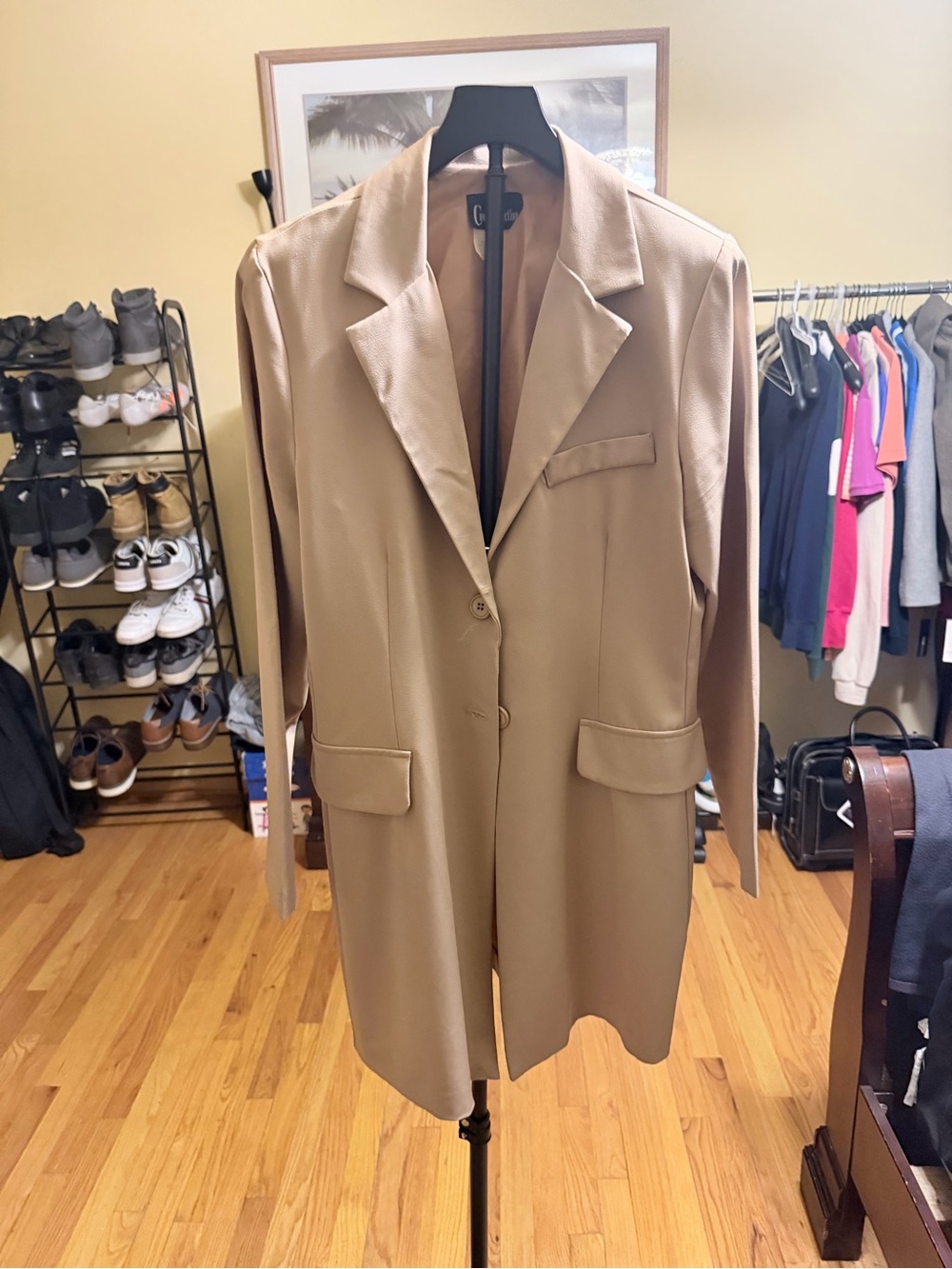 Women's Long Tailored Blazer Jacket in Camel